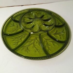 INDIANA GLASS VINTAGE MCM DEVILED EGG and hors d’oeuvres glass trayTREE OF LIFE